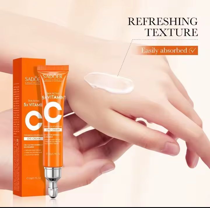 SADOER Vitamin C Eye Cream – Anti Dark Circles, Eye Bags Remover, Moisturizing, Brightening & Firming Under Eye Treatment