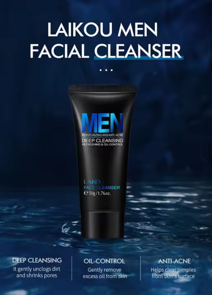 LAIKOU Men Deep Cleansing Face Wash – Oil Control & Anti-Acne Moisturizing Cleanser (50g)