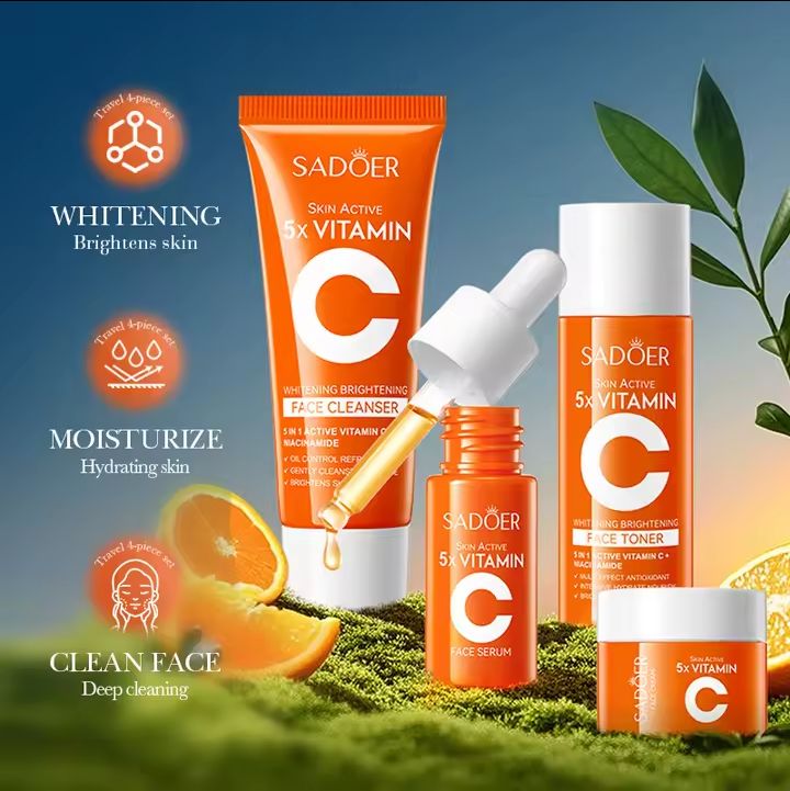 SADOER 5X Vitamin C Compact Travel Skincare Set – Brightening & Hydrating Glow Kit