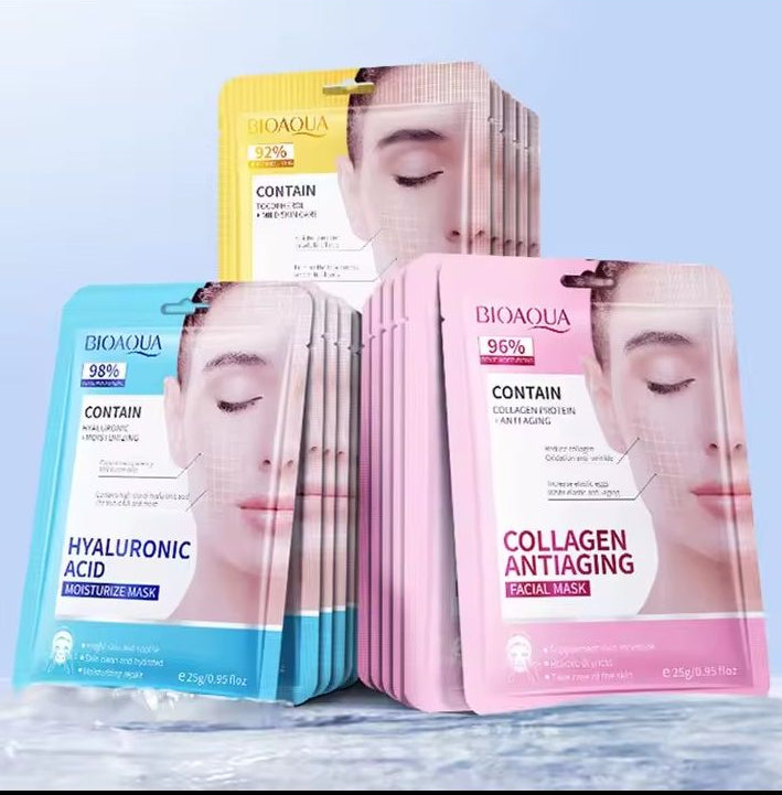 BIOAQUA Hydrating & Anti-Aging Facial Sheet Mask Set (Hyaluronic Acid + Collagen)