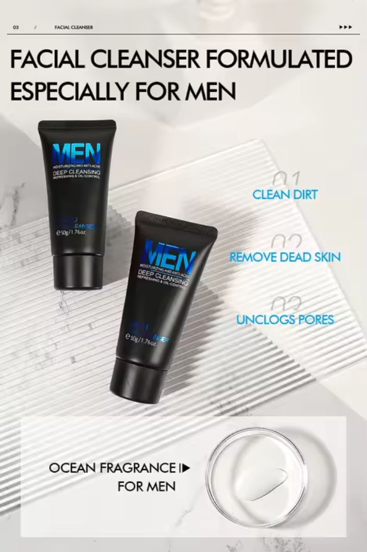 LAIKOU Men Deep Cleansing Face Wash – Oil Control & Anti-Acne Moisturizing Cleanser (50g)