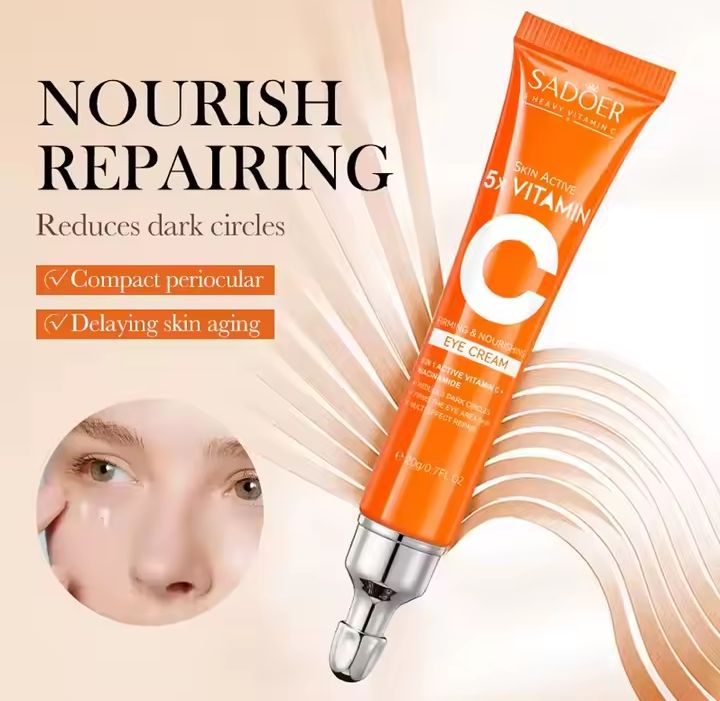 SADOER Vitamin C Eye Cream – Anti Dark Circles, Eye Bags Remover, Moisturizing, Brightening & Firming Under Eye Treatment