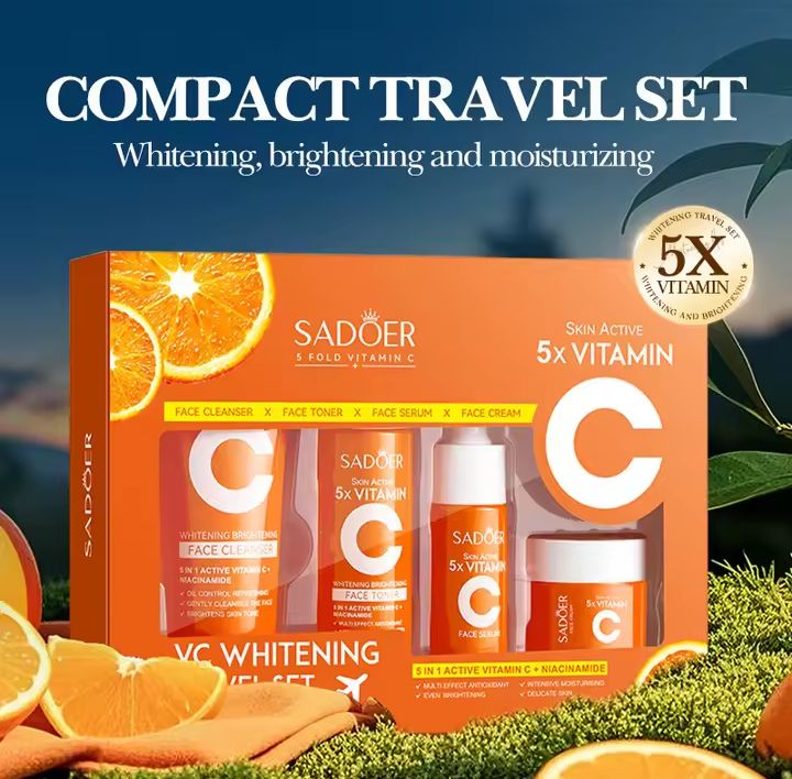 SADOER 5X Vitamin C Compact Travel Skincare Set – Brightening & Hydrating Glow Kit