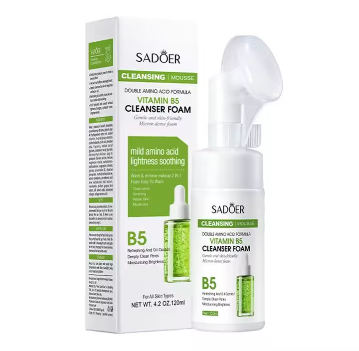 SADOER Hyaluronic Acid Cleansing Mousse – Vitamin C & Q10 Brightening Face Wash Foam (120ml)