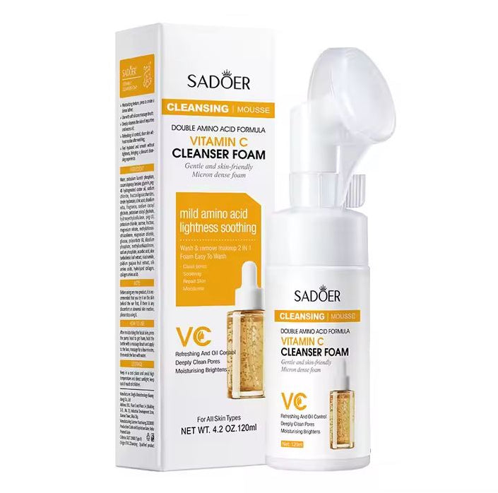 SADOER Hyaluronic Acid Cleansing Mousse – Vitamin C & Q10 Brightening Face Wash Foam (120ml)