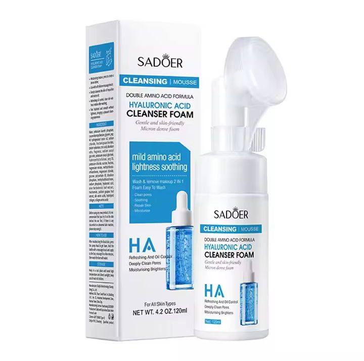 SADOER Hyaluronic Acid Cleansing Mousse – Vitamin C & Q10 Brightening Face Wash Foam (120ml)