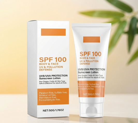 SPF 100 UV Protection Sunscreen Lotion – Body & Face | Non-Greasy, All Skin Types