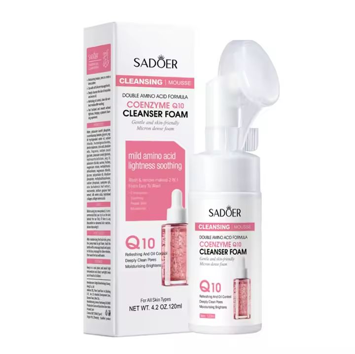 SADOER Hyaluronic Acid Cleansing Mousse – Vitamin C & Q10 Brightening Face Wash Foam (120ml)