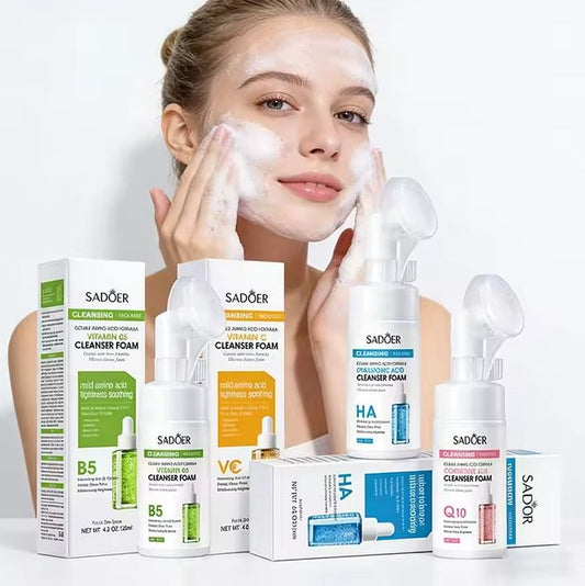 SADOER Hyaluronic Acid Cleansing Mousse – Vitamin C & Q10 Brightening Face Wash Foam (120ml)